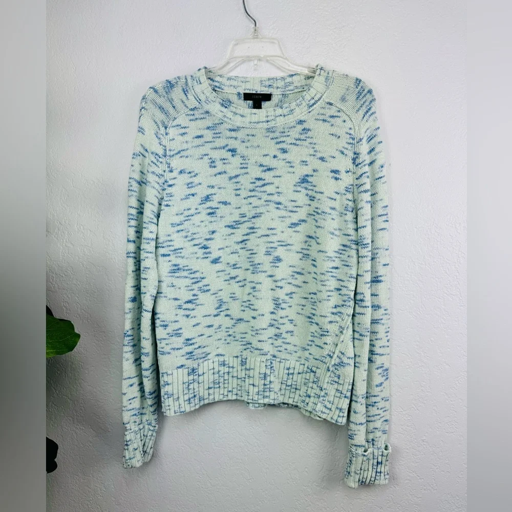 J. Crew Speckled Blue Cotton Crewneck Sweater